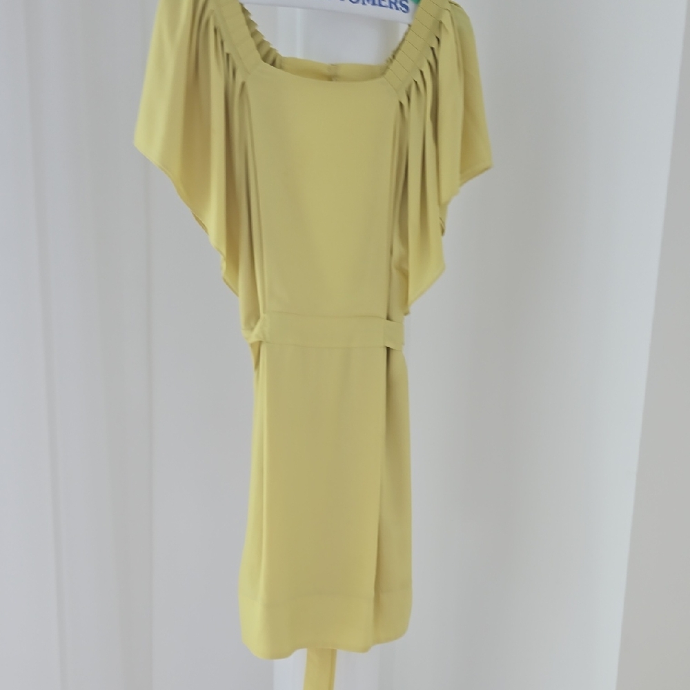 BCBGMaxAzria Yellow Flutter Sleeve Sheath Midi Dress